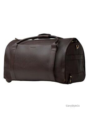 Full-Grain Pebbled Leather Rolling Duffle Bag with Garment Compartment